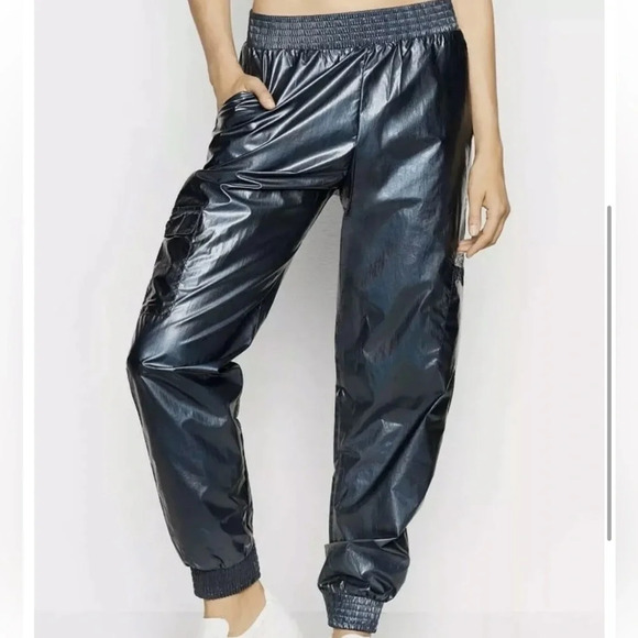 Victoria’s Secret Sport Shiny Metallic Blue Jogger Pants Womens Size Medium - Picture 1 of 14